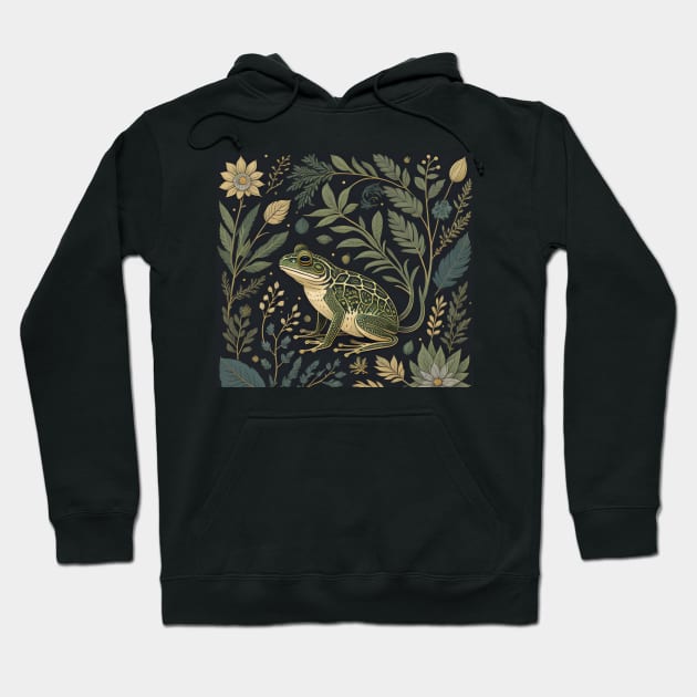 Forest Frog William Morris Textile Art Hoodie by VivaLaRetro